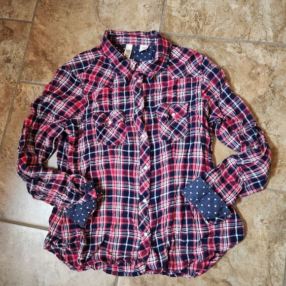 Route 66 Plaid Button-Up Shirt – Juniors Small, Long Sleeve, Roll Tab - Picture 4 of 8